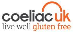 Coeliac UK logo, featuring the name with "Live well gluten free" underneath.