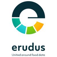 Erudus logo. A lower case "e" shape and the words "United around food data".